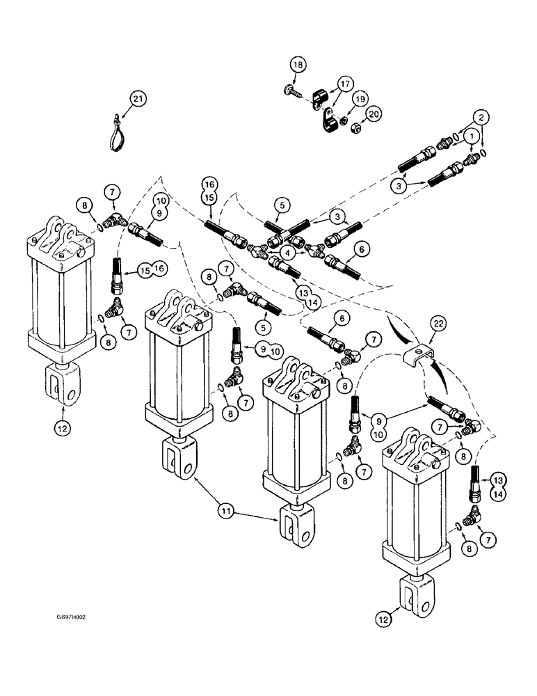 Схема запчастей Case IH 4800 - (8-02) - DEPTH CONTROL HYDRAULIC CIRCUIT, CYLINDERS WITH PORTS FACING THE FRONT OF THE UNIT (08) - HYDRAULICS