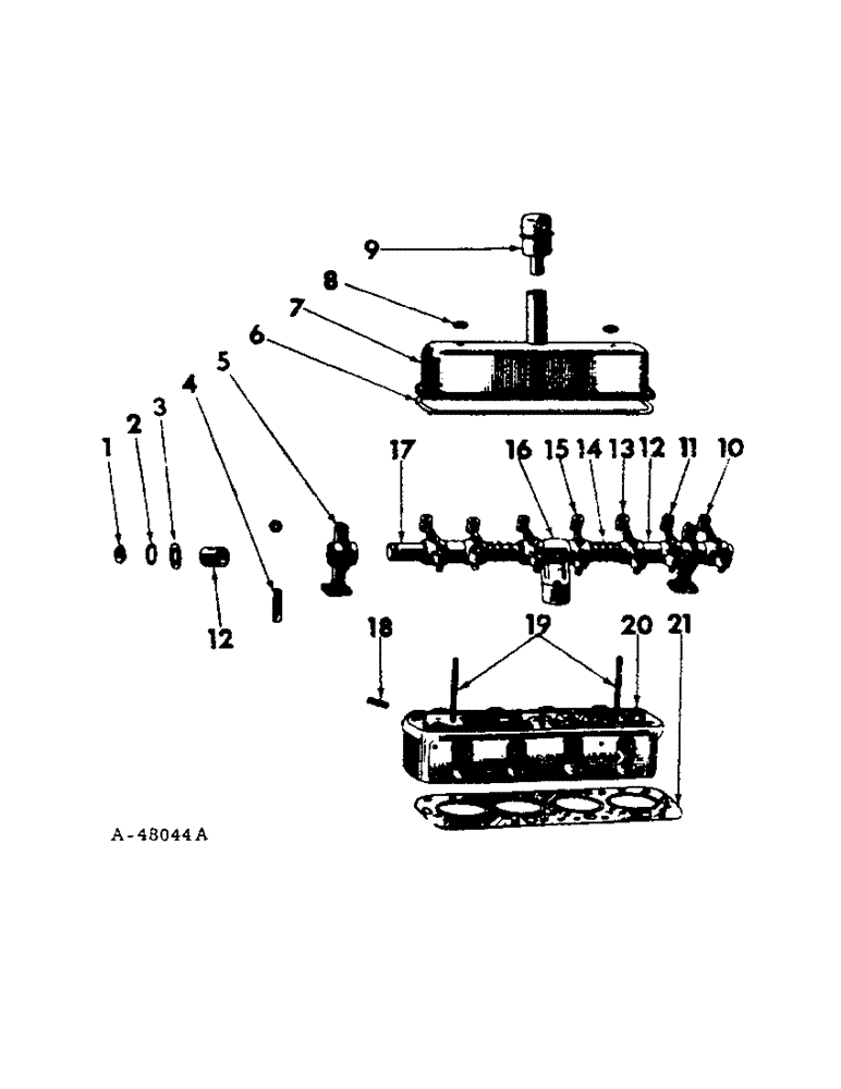 Схема запчастей Case IH 201 - (A-009) - CYLINDER HEAD, VALVE COVER AND LEVERS (10) - ENGINE