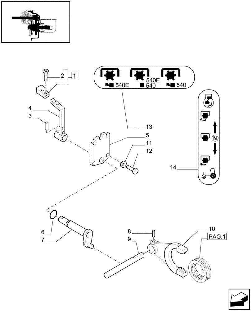 Схема запчастей Case IH JX1070C - (1.80.1/01[02]) - (VAR.804) SYNCHRO MESH GEARED POWER TAKE-OFF (540-540E RPM) - ROD, FORK AND PLATES (07) - HYDRAULIC SYSTEM