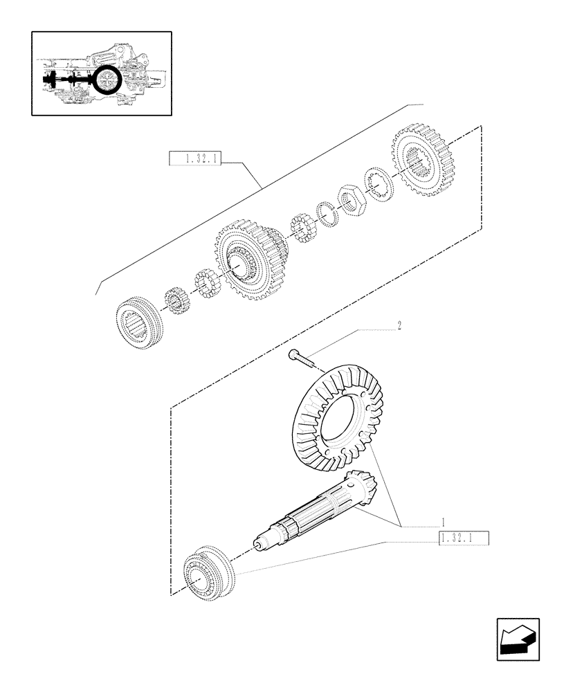 Схема запчастей Case IH JX1060C - (1.32.1/06) - (VAR.323-323/1) STANDARD FRONT AXLE W/ ELECTROHYDR. DIFF. LOCK (40 KM/H) - BEVEL GEAR PAIR (03) - TRANSMISSION