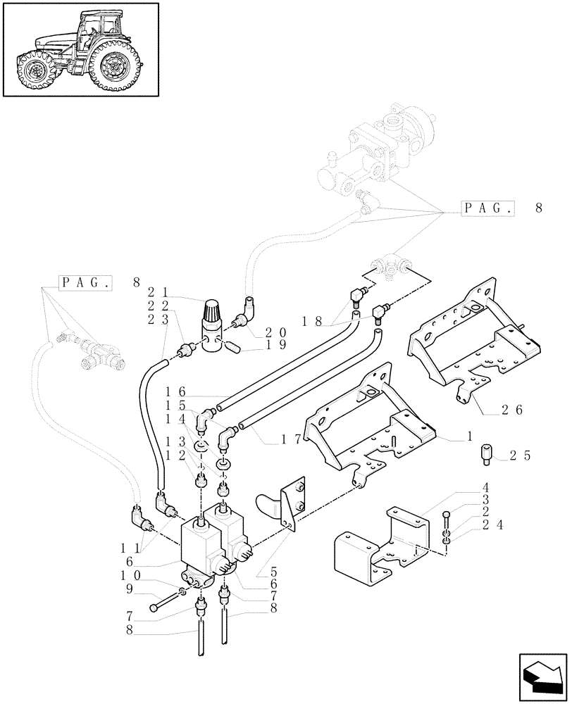 Схема запчастей Case IH MXU110 - (1.68.6/01[07]) - (VAR.178-385/1-385/2) TRAILER AIR BRAKE - AIR TANK AND SCHIELDS - D5287 (05) - REAR AXLE