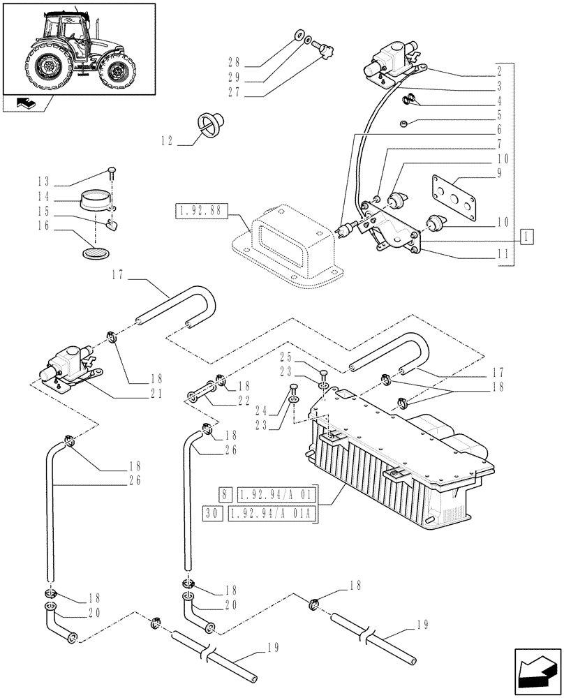 Схема запчастей Case IH FARMALL 70 - (1.92.94[05A]) - CAB - HEATING SYSTEM - D6060 - C6615 (10) - OPERATORS PLATFORM/CAB