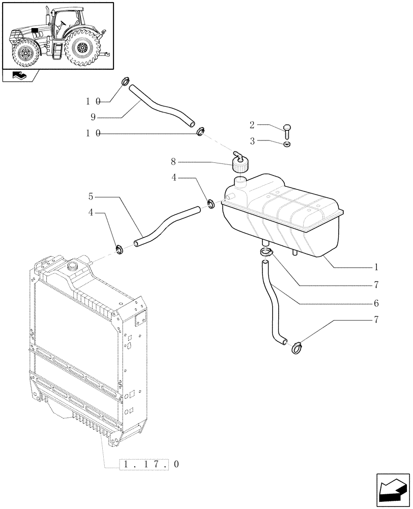 Схема запчастей Case IH MAXXUM 115 - (1.17.2[01]) - COOLING - EXPANSION TANK (02) - ENGINE EQUIPMENT