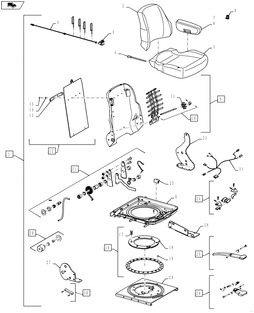 Схема запчастей Case IH 4420 - (01-016[03]) - SEAT TOP ASSEMBLY, SN Y9T026002 AND AFTER Cab Interior