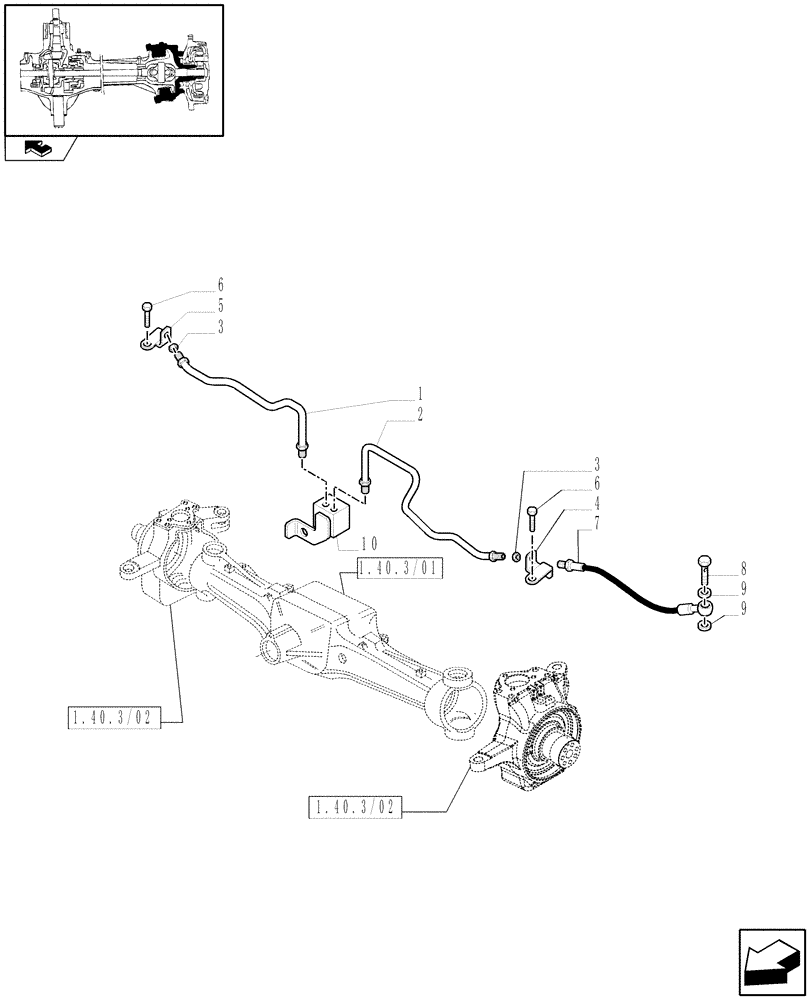 Схема запчастей Case IH PUMA 115 - (1.40. 3/14[02]) - (CL.4) FRONT AXLE W/MULTI-PLATE DIFF. LOCK, ST. SENSOR AND BRAKES - PIPES (VAR.330426) (04) - FRONT AXLE & STEERING