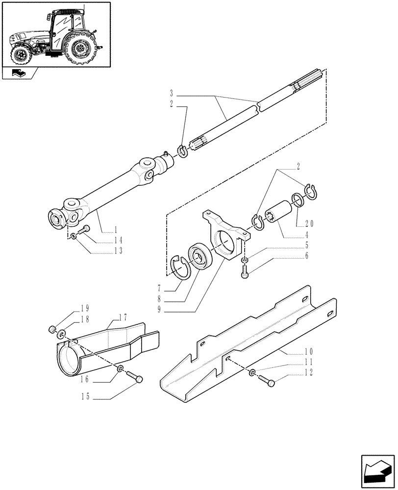 Схема запчастей Case IH FARMALL 95N - (1.38.5) - 4WD PROPELLER SHAFT (04) - FRONT AXLE & STEERING