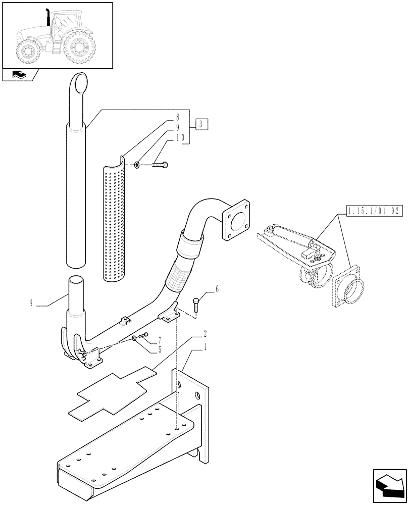 Схема запчастей Case IH PUMA 165 - (1.15.1/01[03]) - (VAR.040) VERTICAL EXHAUST WITH EXHAUST BRAKE - EXHAUST (02) - ENGINE EQUIPMENT