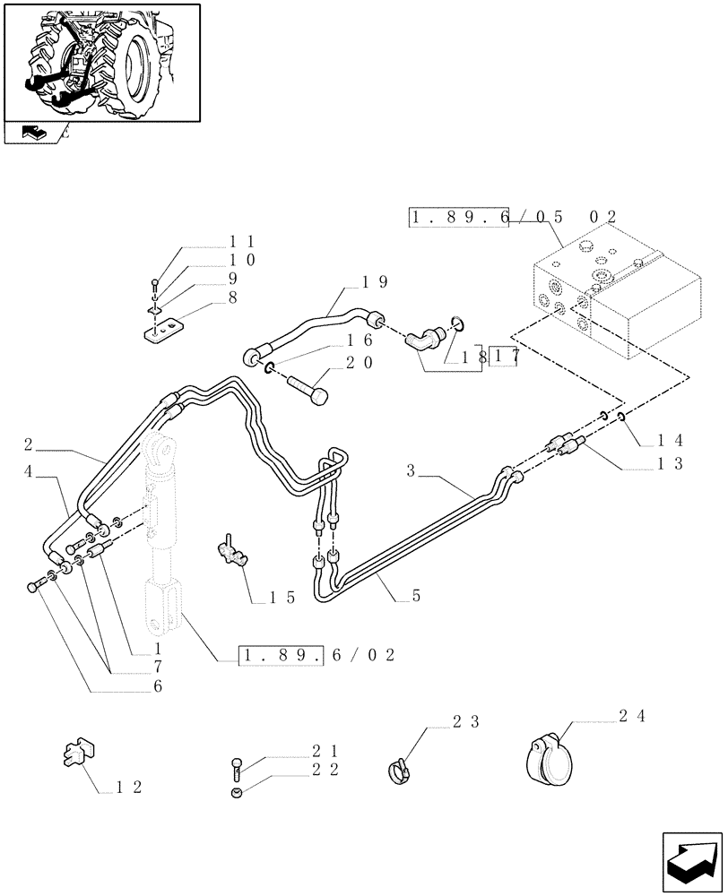 Схема запчастей Case IH FARMALL 75N - (1.89.6/05[01]) - HYDRAULIC LIFT ROD FOR MDC AND TRAILER BRAKE VALVE - TIE ROD, PIPES AND CONNECTIONS (VAR.330966 / 743536) (09) - IMPLEMENT LIFT