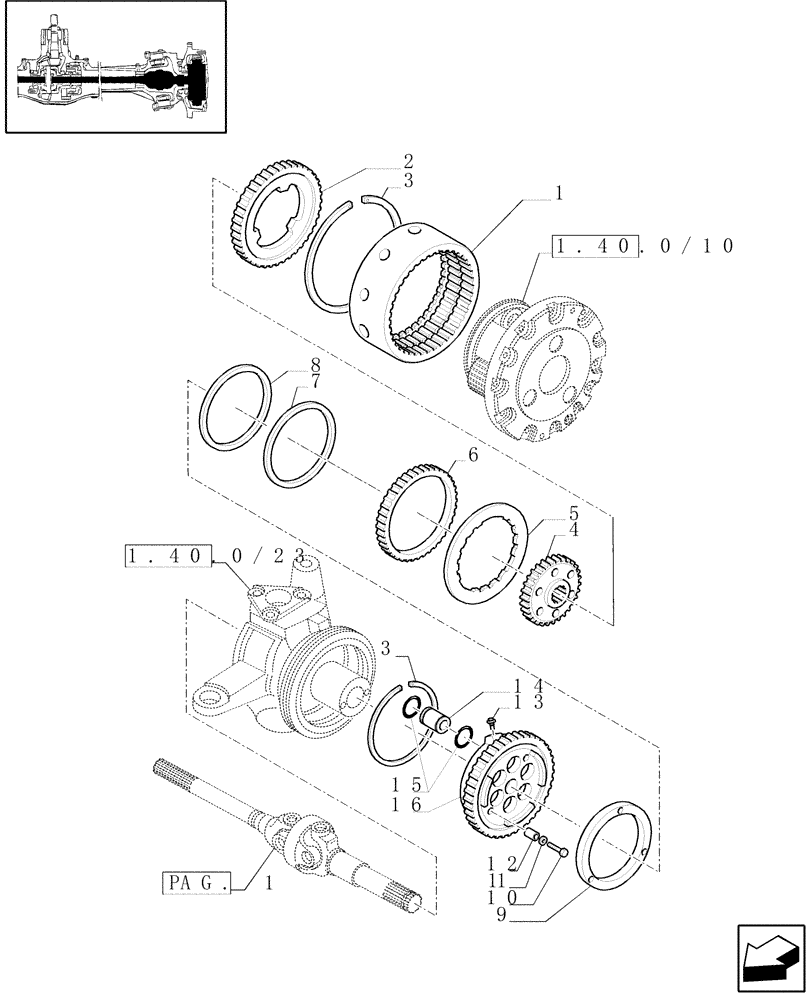 Схема запчастей Case IH JX100U - (1.40.0/107[04]) - (VAR.327/1) ELECTROHYD. FRONT DIFFENTIAL LOCK, BRAKES AND MUDGUARDS - BRAKE PARTS (04) - FRONT AXLE & STEERING