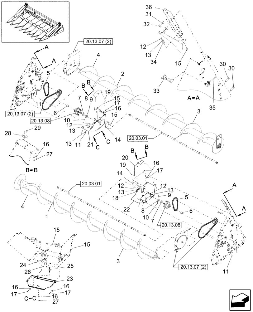 Схема запчастей Case IH 2406-38 - (20.13.07[3]) - AUGER DRIVE, DOUBLE, DRIVING SIDE, PIN CBJ030601 AND AFTER (58) - ATTACHMENTS/HEADERS