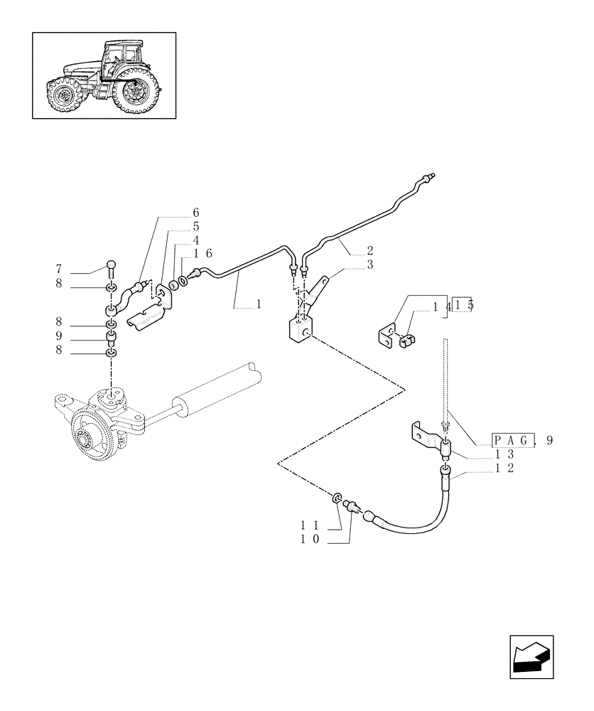 Схема запчастей Case IH JX100U - (1.68.5/06[02]) - (VAR.327/1) ELECTROHYD. FRONT DIFFENTIAL LOCK, BRAKES AND MUDGUARDS - BRAKE PIPES (05) - REAR AXLE