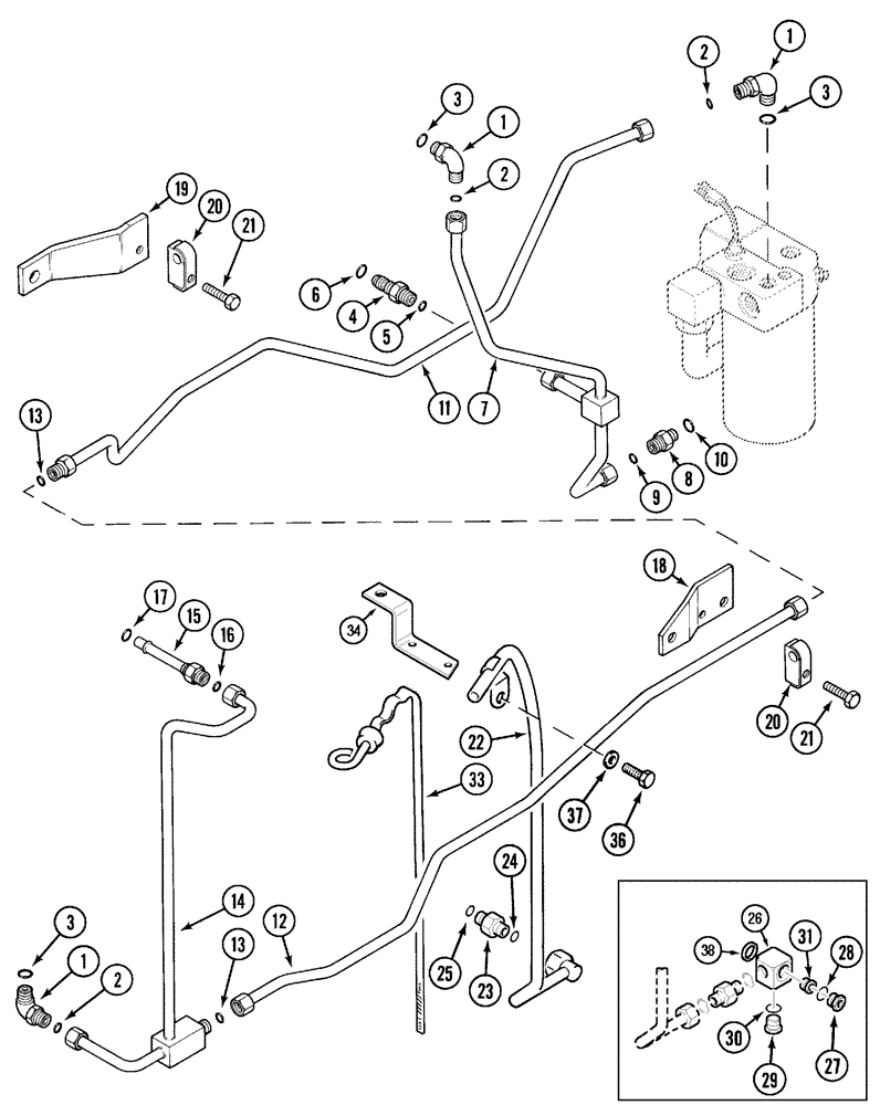 Схема запчастей Case IH 5120 - (8-22) - HYDRAULIC, EXTERNAL LUBE PIPES AND DIPSTICK (08) - HYDRAULICS