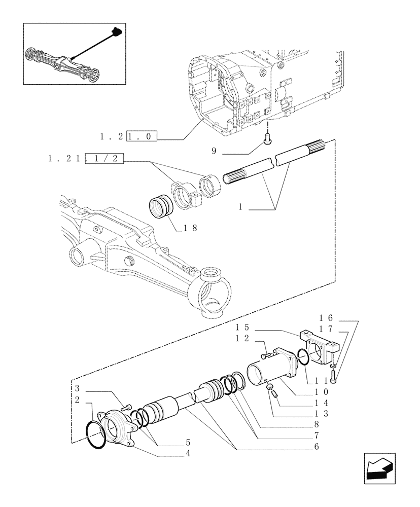 Схема запчастей Case IH MXM120 - (1.38.5/03[01]) - FRONT AXLE PROPELLER SHAFT (4WD) (04) - FRONT AXLE & STEERING