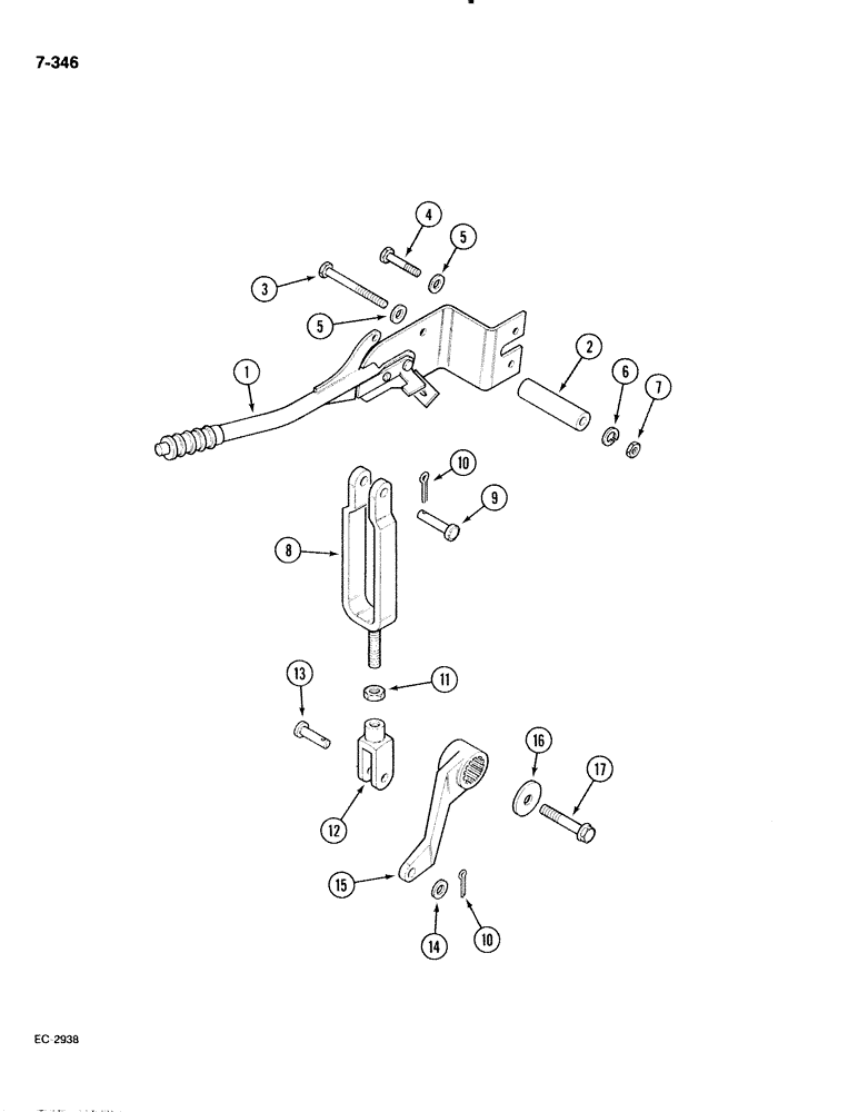 Схема запчастей Case IH 885 - (7-346) - PARK BRAKE LINKAGE, WITHOUT CAB, P.I.N. 18001 AND AFTER (07) - BRAKES