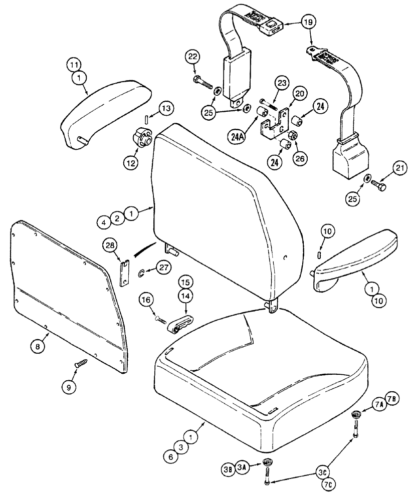 Схема запчастей Case IH 7220 - (9-064) - STANDARD AIR SUSPENSION SEAT - CUSHION, ARM REST & SEAT BELT, TRACTOR S/N JJA0061559 & AFTER (09) - CHASSIS/ATTACHMENTS