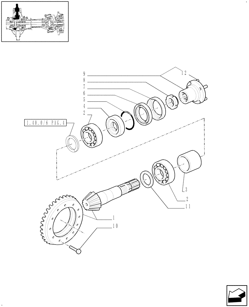 Схема запчастей Case IH MXM130 - (1.40.6/06[01]) - (VAR.463) 4WD FRONT AXLE WITH SUSPENSIONS, FULL POWER SHIFT - BEVEL GEAR PAIR (04) - FRONT AXLE & STEERING