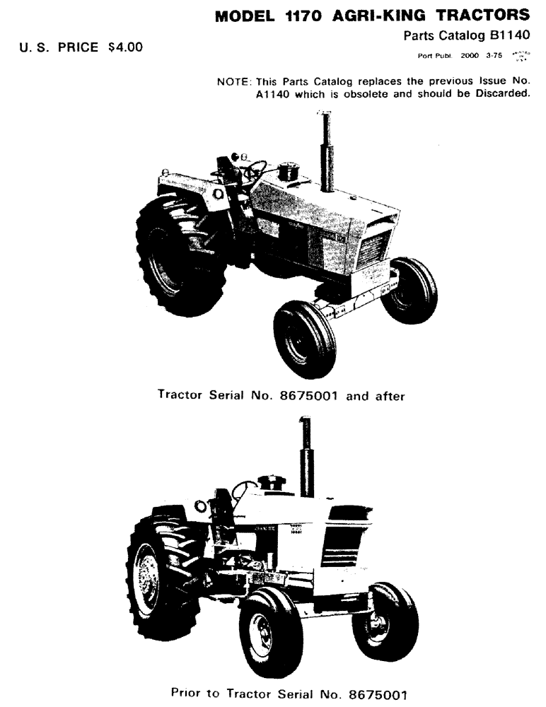 Схема запчастей Case IH 1170 - (001) - MODEL 1170 AGRI-KING TRACTORS (00) - PICTORIAL INDEX