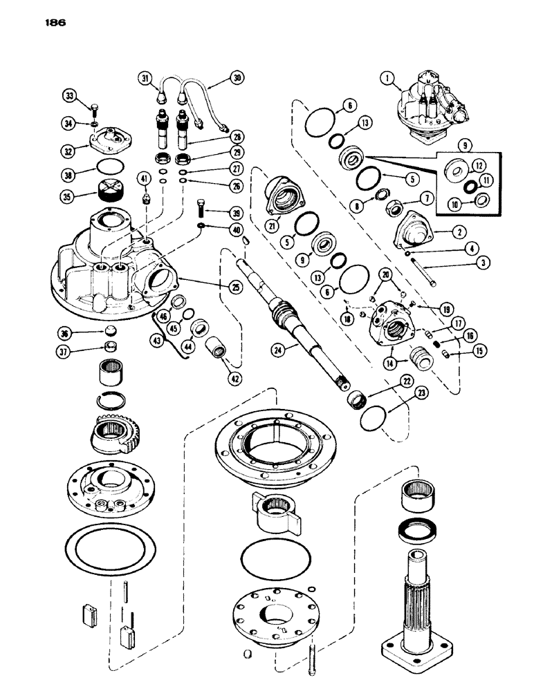 Схема запчастей Case IH 530 - (186) - POWER STEERING GEAR PARTS, DUAL OR SINGLE FRONT WHEEL (05) - STEERING