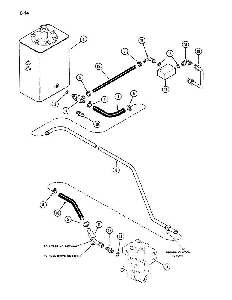 Схема запчастей Case IH 1620 - (8-014) - HEADER LIFT RETURN CIRCUIT (07) - HYDRAULICS