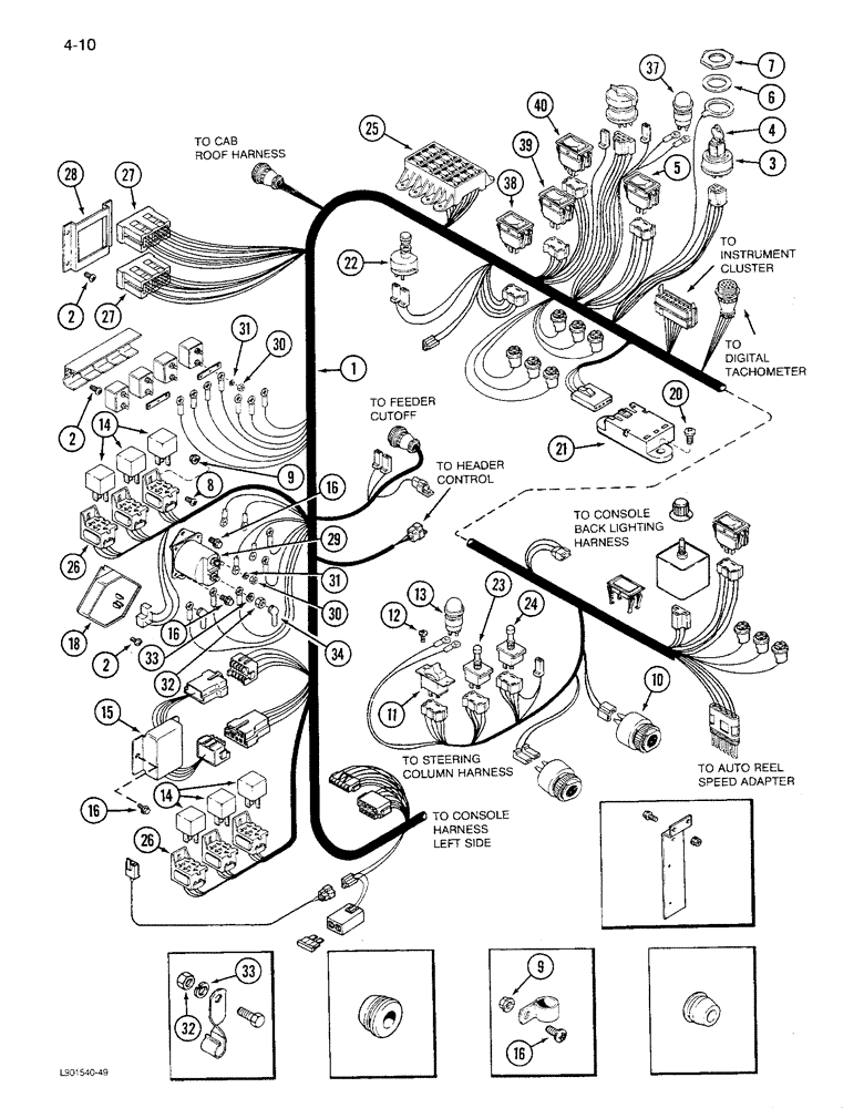 Схема запчастей Case IH 1680 - (4-010) - CONSOLE HARNESS, RIGHT CONSOLE, PRIOR TO P.I.N. JJC0047301 (06) - ELECTRICAL