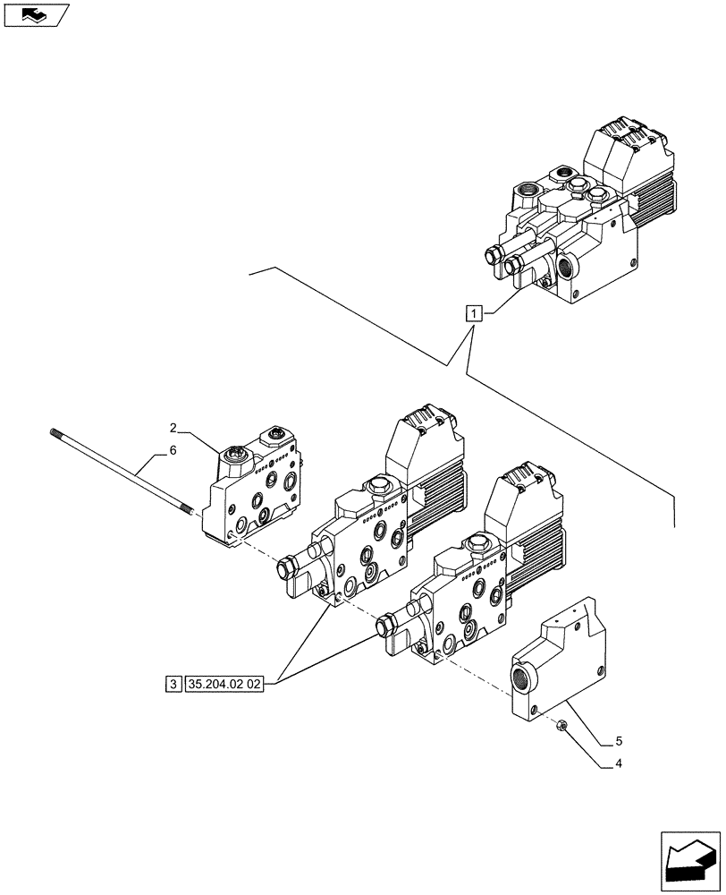 Схема запчастей Case IH PUMA 215 - (35.204.02[01]) - ELECTRONIC MID MOUNTED VALVES 2 SLICE - CONTROL VALVE - BREAKDOWN (VAR.728108) (35) - HYDRAULIC SYSTEMS