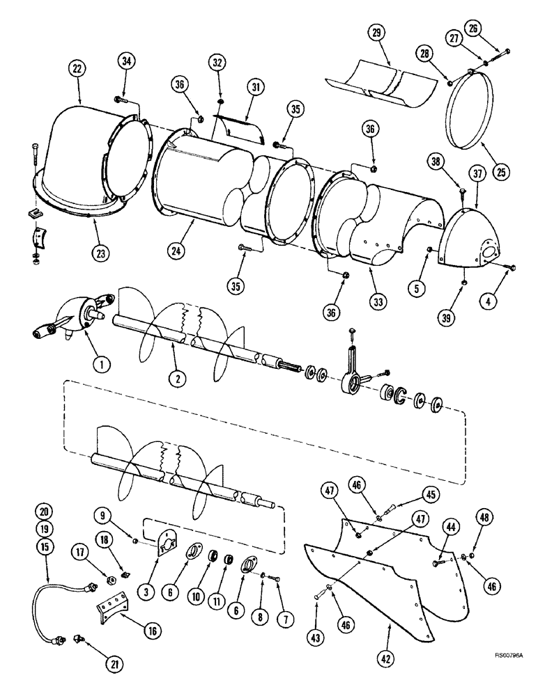 Схема запчастей Case IH 1680 - (9E-20) - UNLOADER, UPPER TUBE AND AUGER (17) - GRAIN TANK & UNLOADER