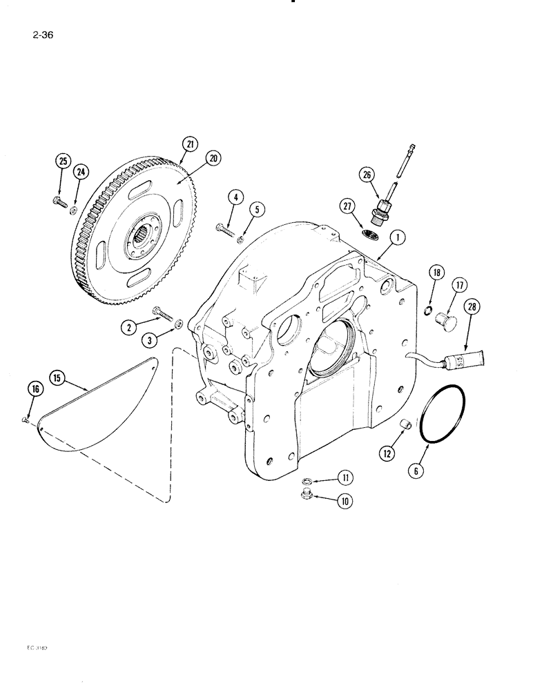 Схема запчастей Case IH 2096 - (2-036) - FLYWHEEL AND HOUSING, 6TA-590 ENGINE (02) - ENGINE