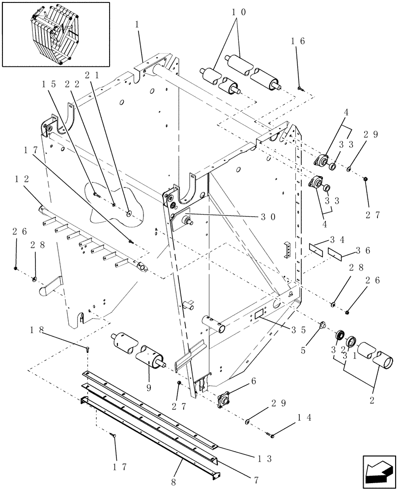 Схема запчастей Case IH RBX453 - (14.43) - TAILGATE & SMOOTH ROLLS (14) - BALE CHAMBER