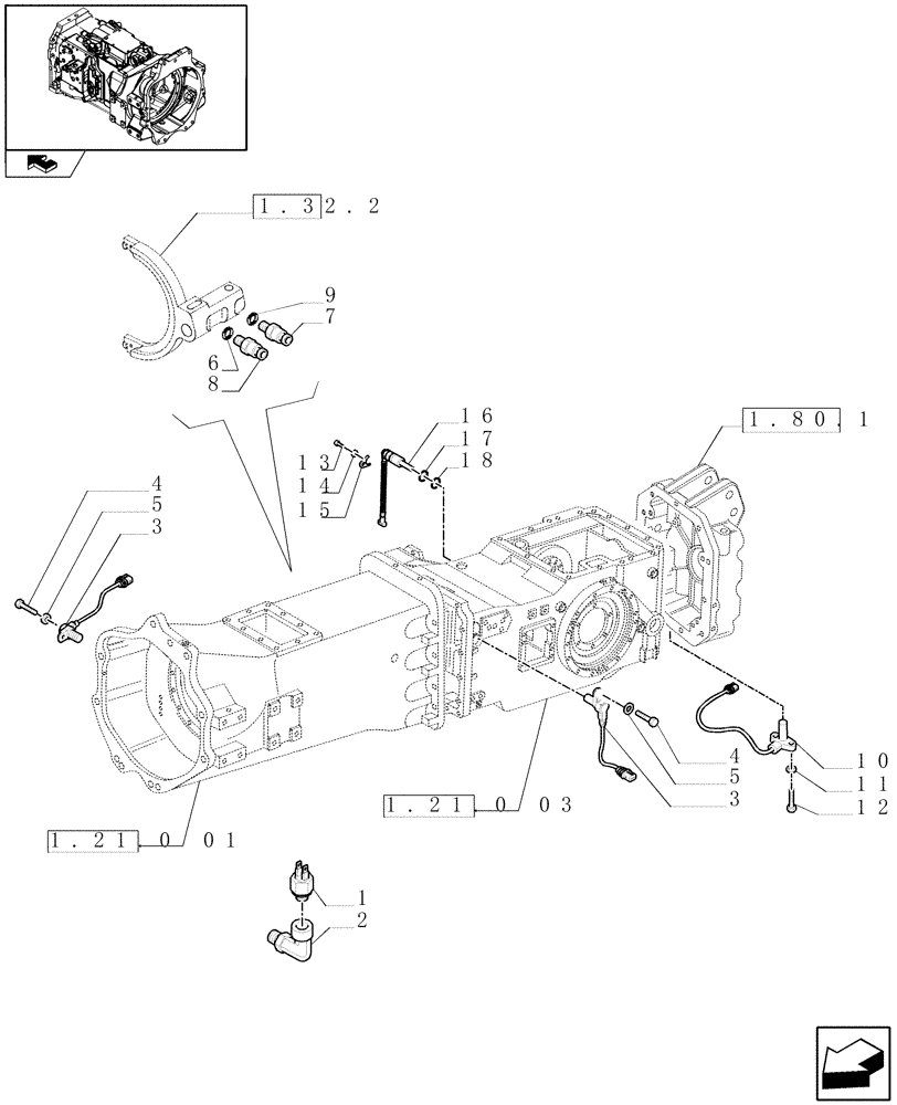 Схема запчастей Case IH MAXXUM 120 - (1.75.0[04]) - GEARBOX HOUSING SENSORS AND SWITCHES (06) - ELECTRICAL SYSTEMS