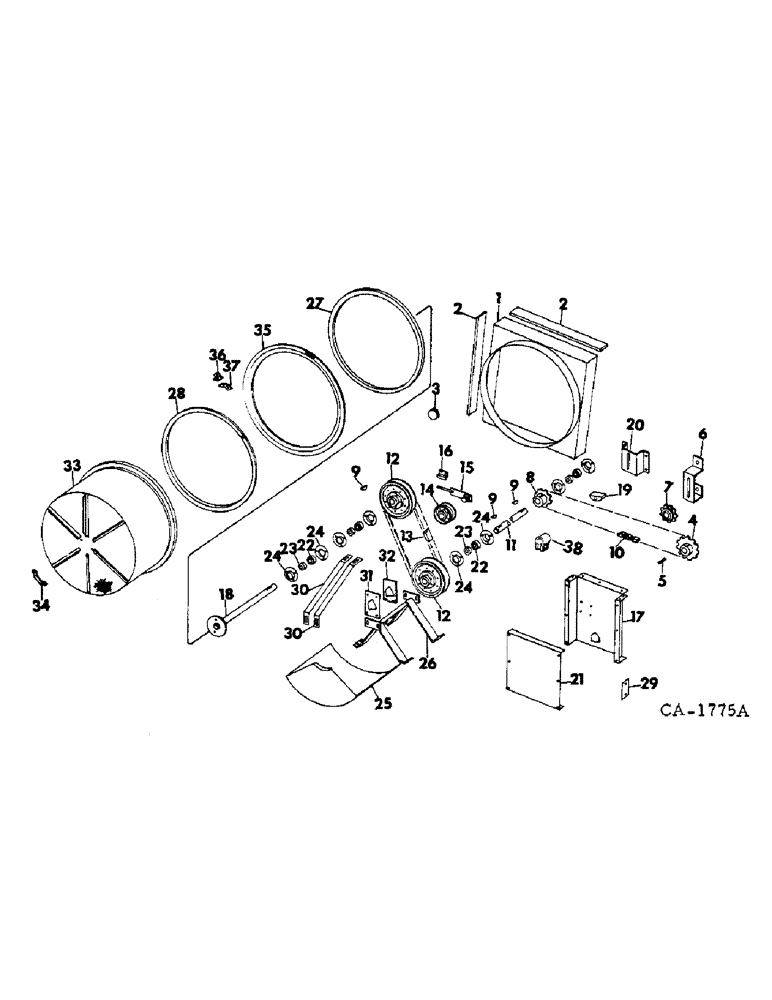 Схема запчастей Case IH 815 - (A-10) - CHASSIS, RADIATOR AND SHEET METAL, RADIATOR ROTARY AIR SCREEN AND DRIVE SERIAL NO. 3784 AND ABOVE Chassis, Radiator & Sheet Metal