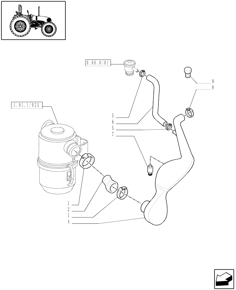 Схема запчастей Case IH JX55 - (1.19.1/01[07]) - (VAR.189) AIR FILTER - SLEEVES AND COLLARS (02) - ENGINE EQUIPMENT