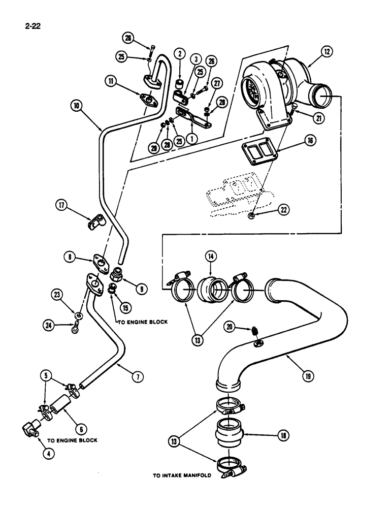 Схема запчастей Case IH 1844 - (2-22) - TURBOCHARGER SYSTEM, DT466C DIESEL (01) - ENGINE