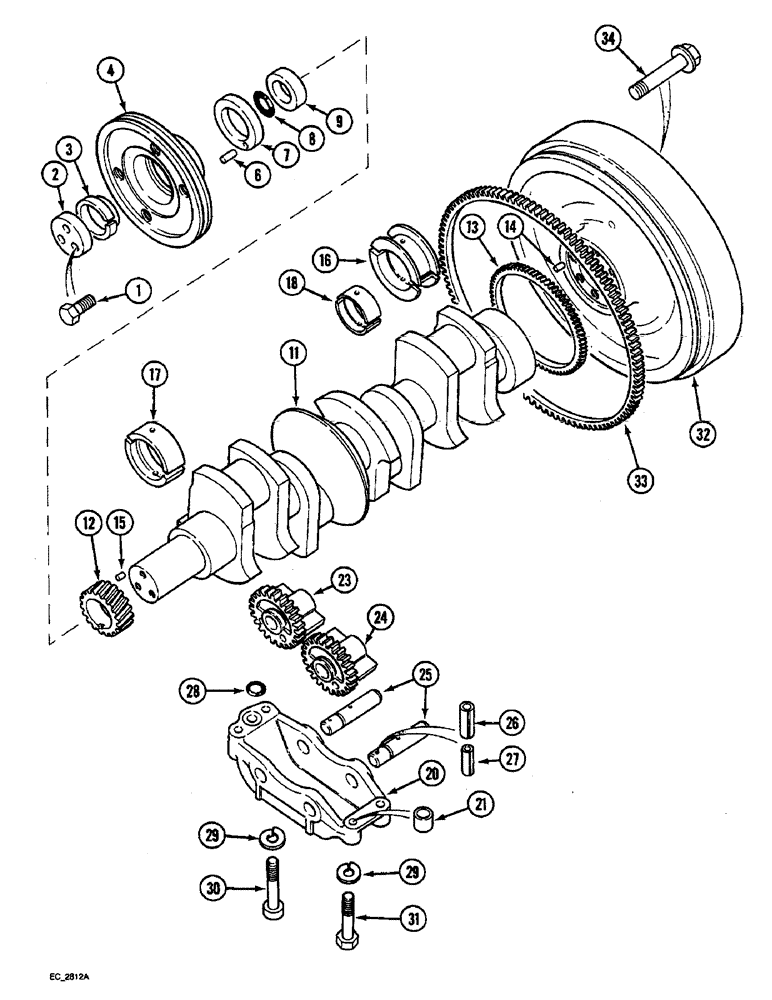 Схема запчастей Case IH 3230 - (2-068) - CRANKSHAFT AND BEARINGS, (3230), CRANKSHAFT BALANCER, FLYWHEEL (02) - ENGINE