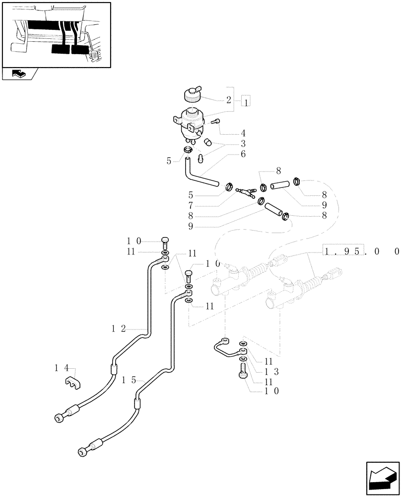Схема запчастей Case IH MAXXUM 115 - (1.95.0[02]) - BRAKE FLUID TANK AND PIPES (10) - OPERATORS PLATFORM/CAB