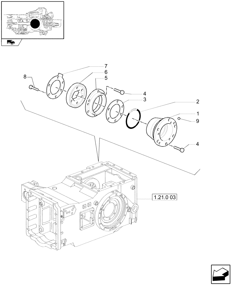 Схема запчастей Case IH MAXXUM 120 - (1.32.0) - TRANSMISSION 16X16 OR 17X16 - DIFFERENTIAL SUPPORT (03) - TRANSMISSION