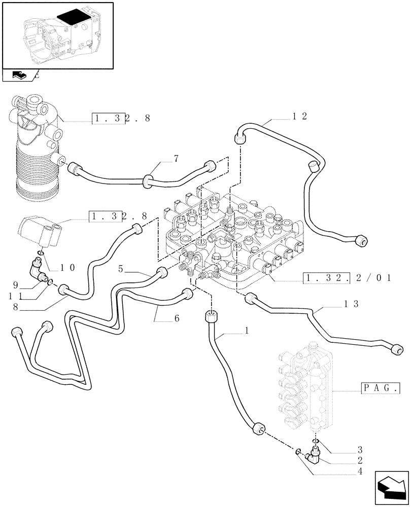 Схема запчастей Case IH PUMA 140 - (1.29.6/01[03]) - FULL POWER-SHIFT TRANS. 18X6 AND 17X6 - PIPES (VAR.330285) (03) - TRANSMISSION