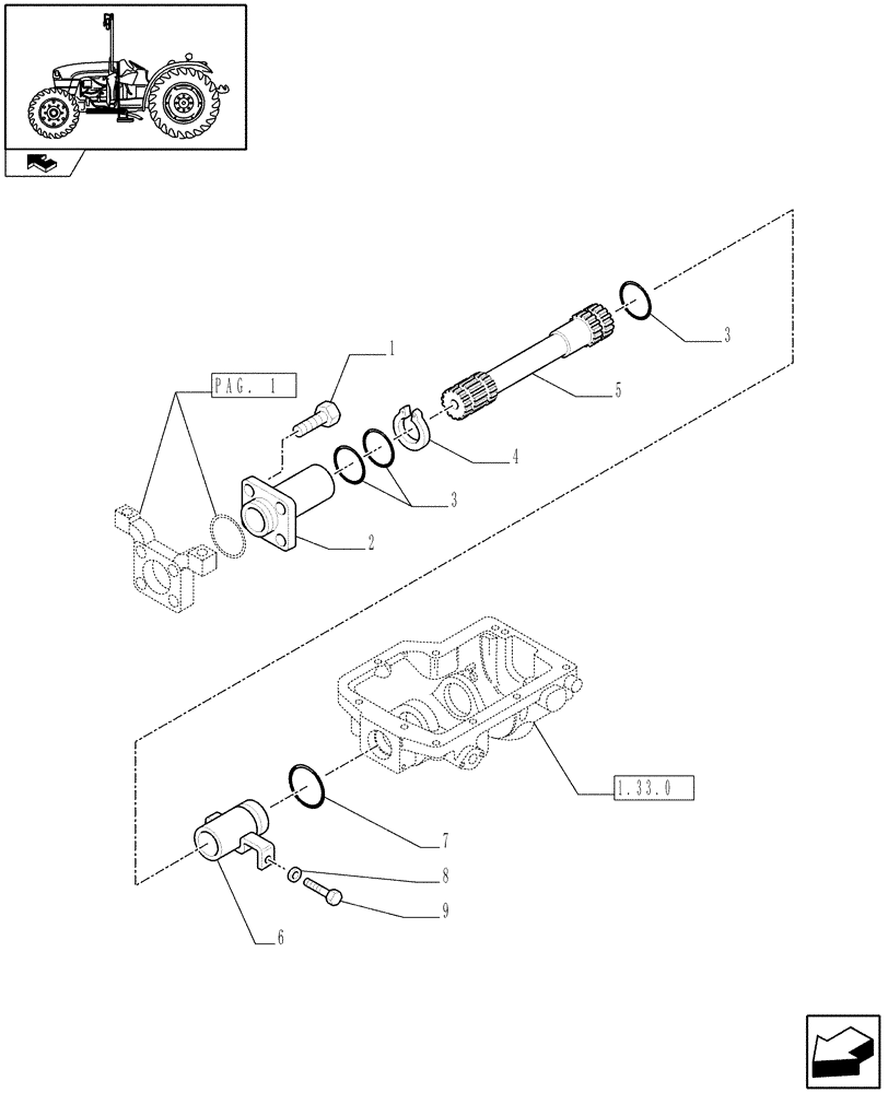 Схема запчастей Case IH FARMALL 85C - (1.38.5/01[02]) - 4WD WATERPROOF TRANSMISSION -TRANSMISSION SHAFT (VAR.332448-333448) (04) - FRONT AXLE & STEERING