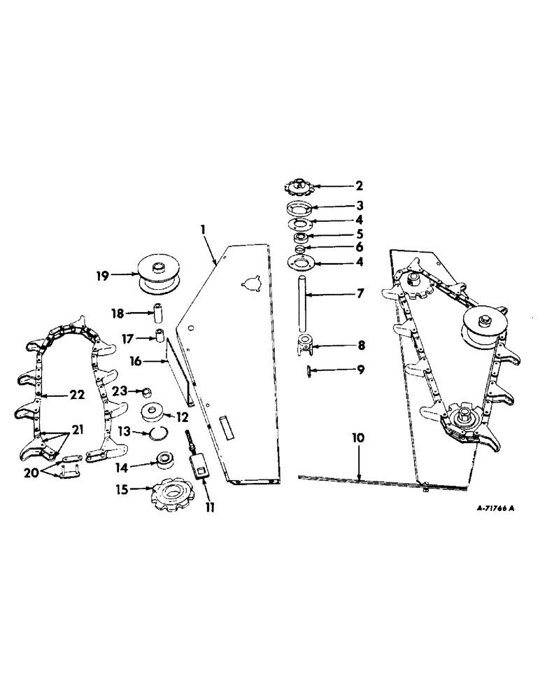 Схема запчастей Case IH 50 - (A-081) - ROW CROP UNIT (TWO-ROW) - DIVIDER GATHERING CHAIN AND PAN (58) - ATTACHMENTS/HEADERS