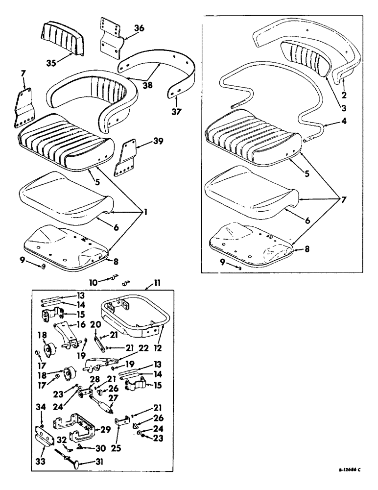 Схема запчастей Case IH 706 - (M-04) - SEAT, OPERATORS PLATFORM AND MISCELLANEOUS, VERTICAL ACTING SEAT (10) - OPERATORS PLATFORM