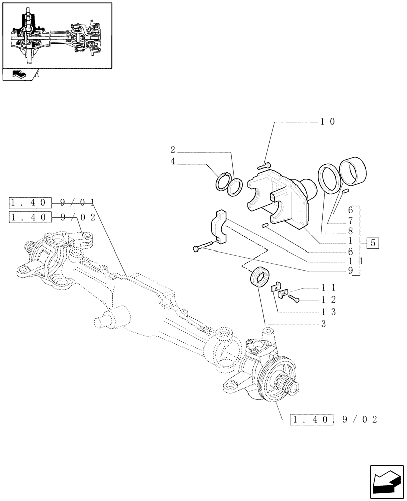 Схема запчастей Case IH FARMALL 90 - (1.40.9/05) - STANDARD FRONT AXLE W/LIMITED SLIP DIFF,40KM/H - SUPPORT (VAR.335541-743559-743552) (04) - FRONT AXLE & STEERING