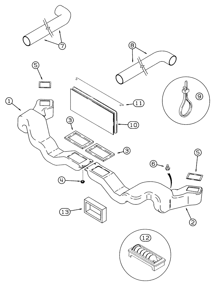 Схема запчастей Case IH 2155 - (9E-40) - HEATING AND AIR CONDITIONING SYSTEM, LOUVERS AND AIR DUCTS (10) - CAB & AIR CONDITIONING