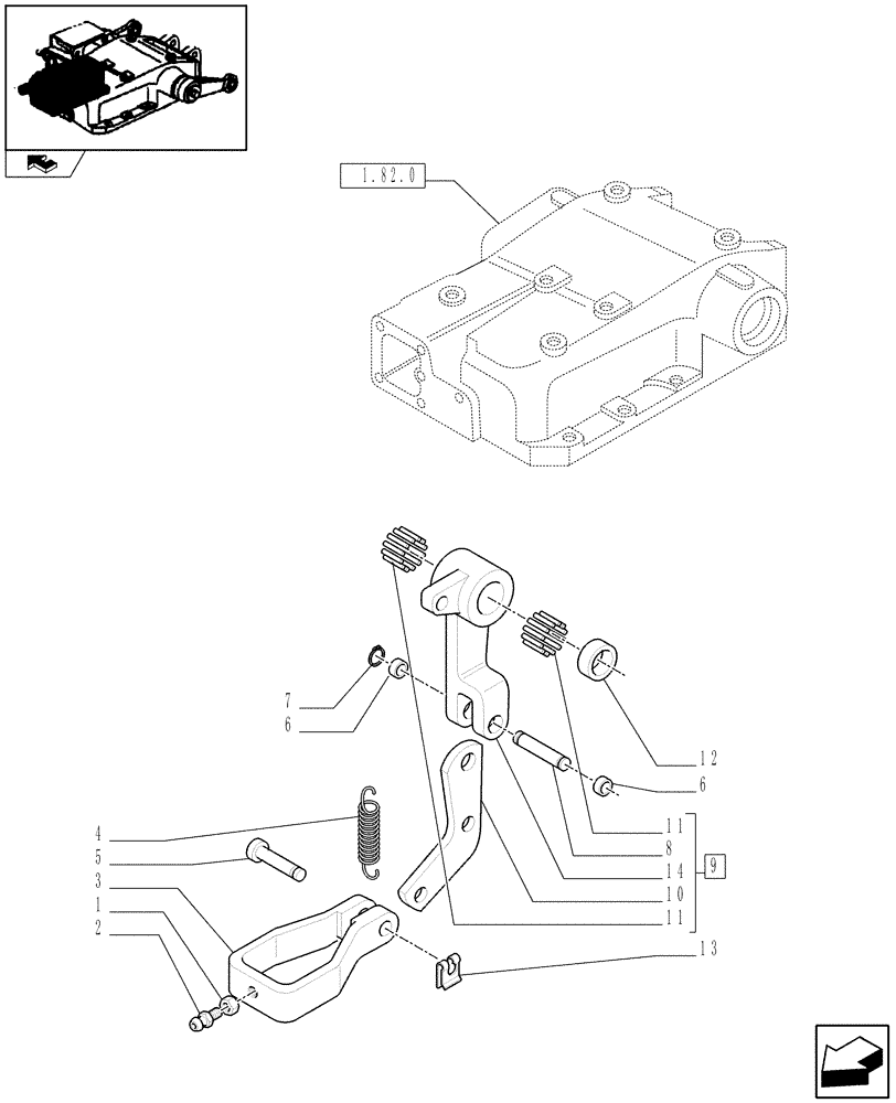 Схема запчастей Case IH FARMALL 90 - (1.82.5[05]) - LIFT CONTROLS - TIE-ROD AND LEVER (07) - HYDRAULIC SYSTEM