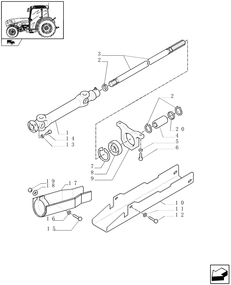 Схема запчастей Case IH FARMALL 85N - (1.38.5/01) - 4WD STANDARD STEER - PROPELLER SHAFT (VAR.333400-336402-337402 / 743513) (04) - FRONT AXLE & STEERING