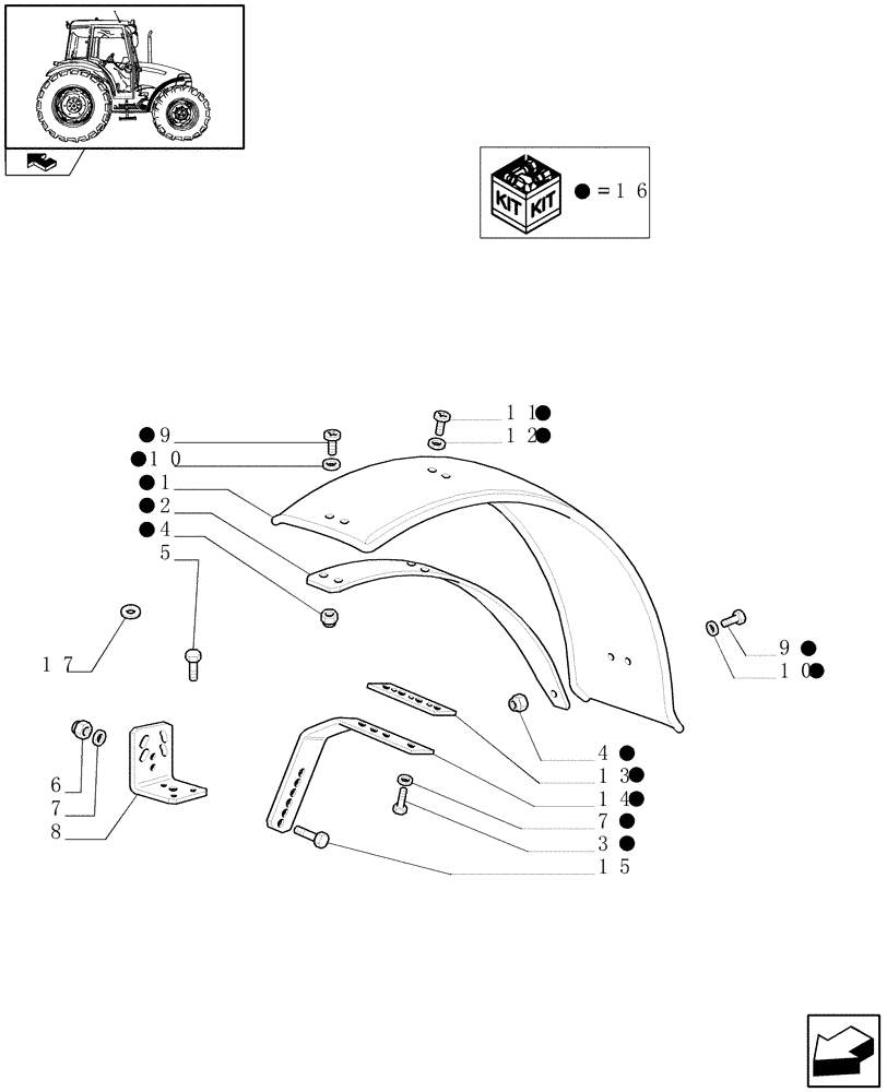 Схема запчастей Case IH FARMALL 60 - (1.43.0/01) - 4WD FRONT MUDGUARDS - 340 MM. (VAR.339860) (04) - FRONT AXLE & STEERING