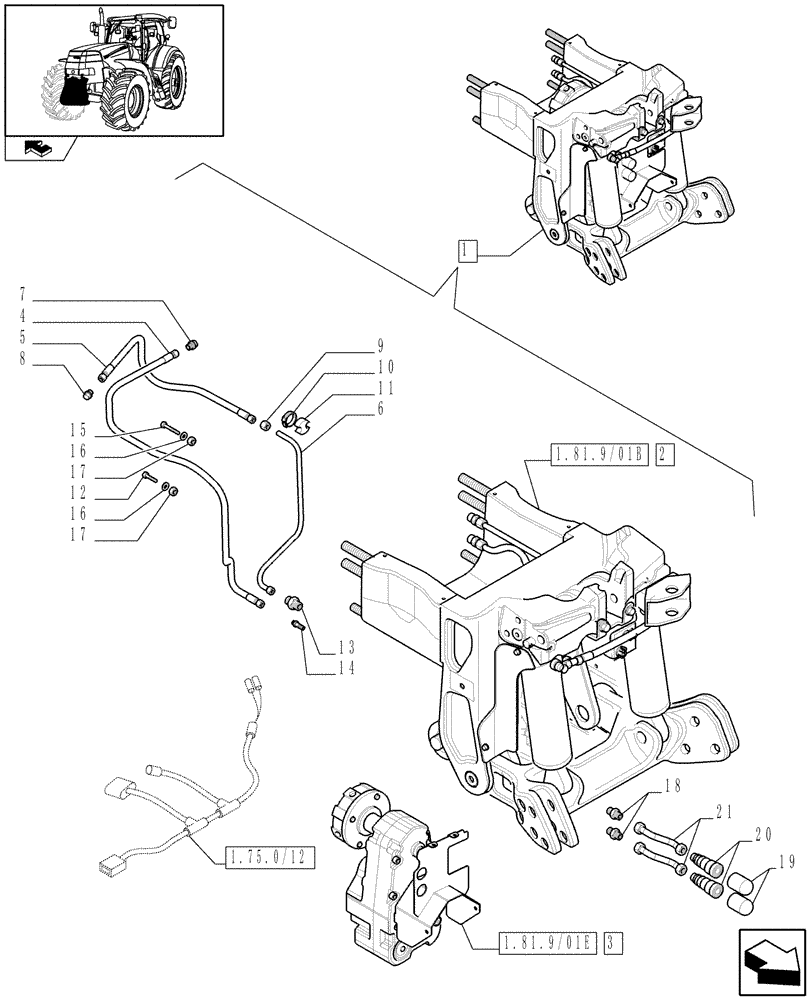 Схема запчастей Case IH PUMA 210 - (1.81.9/03B) - FRONT HPL WITH PTO WITH AUX. COUPLERS - BREAKDOWN (07) - HYDRAULIC SYSTEM