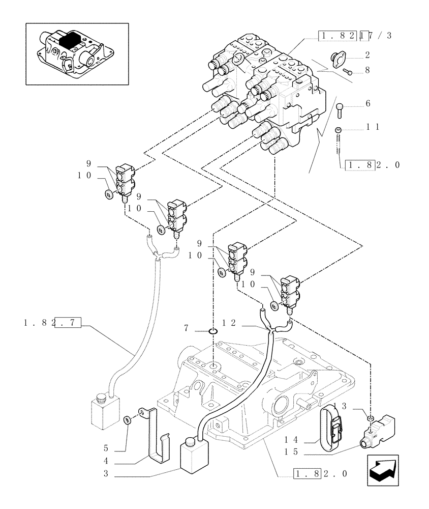 Схема запчастей Case IH MXM120 - (1.82.7/10) - (VAR.723) 4-CONTROL-VALVE BATTERY WITH JOYSTICK (07) - HYDRAULIC SYSTEM