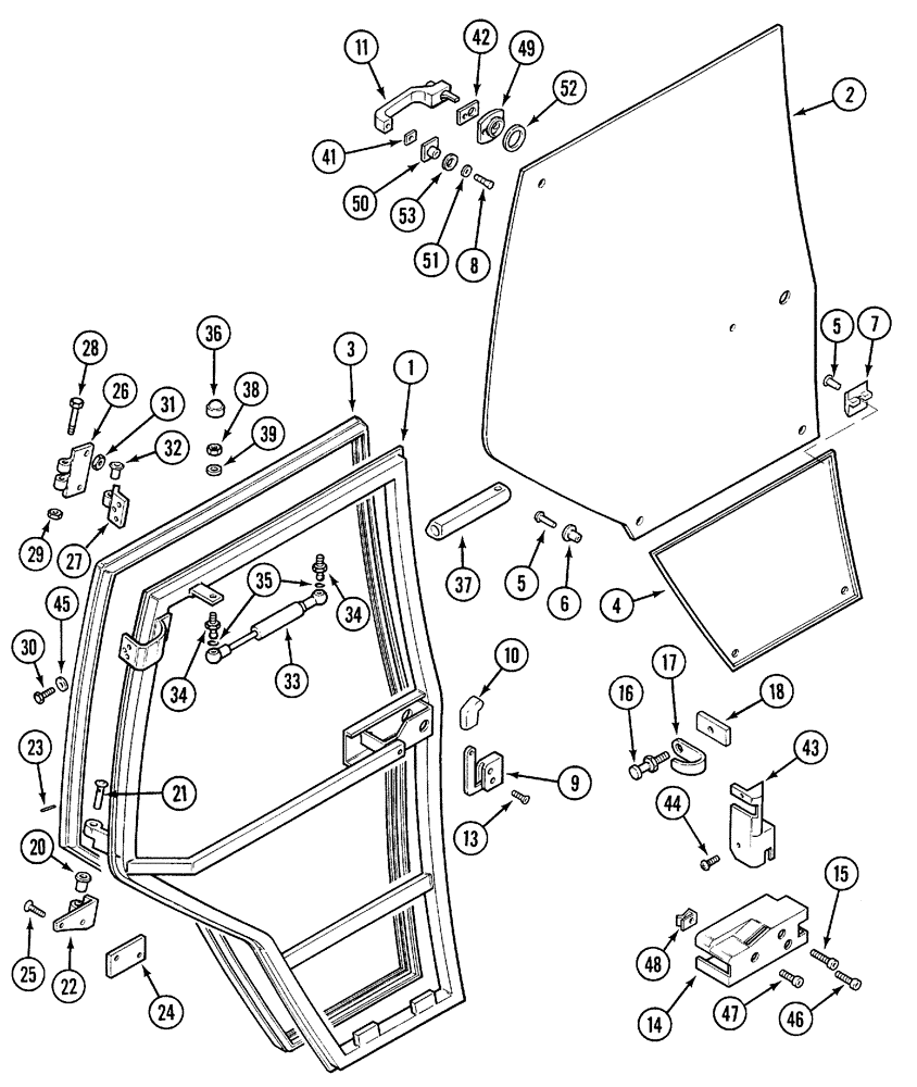 Схема запчастей Case IH 5220 - (9-080) - CAB, DOOR, RIGHT, JJF1020700 AND AFTER (09) - CHASSIS/ATTACHMENTS