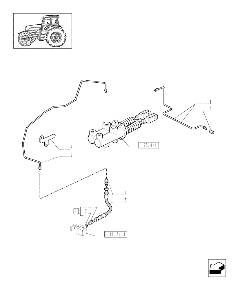 Схема запчастей Case IH MXM175 - (1.68.5/03[03]) - (VAR.463/1) 4WD FRONT AXLE WITH SUSPENSIONS, BRAKE, TERRALOCK, FPS - BRAKE PIPES (05) - REAR AXLE