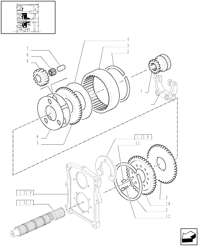 Схема запчастей Case IH MXM120 - (1.32.3[01]) - (VAR.111-448) CREEPER TRANSMISSION WITH SEMI POWER SHIFT - CONTROL REDUCTION (03) - TRANSMISSION