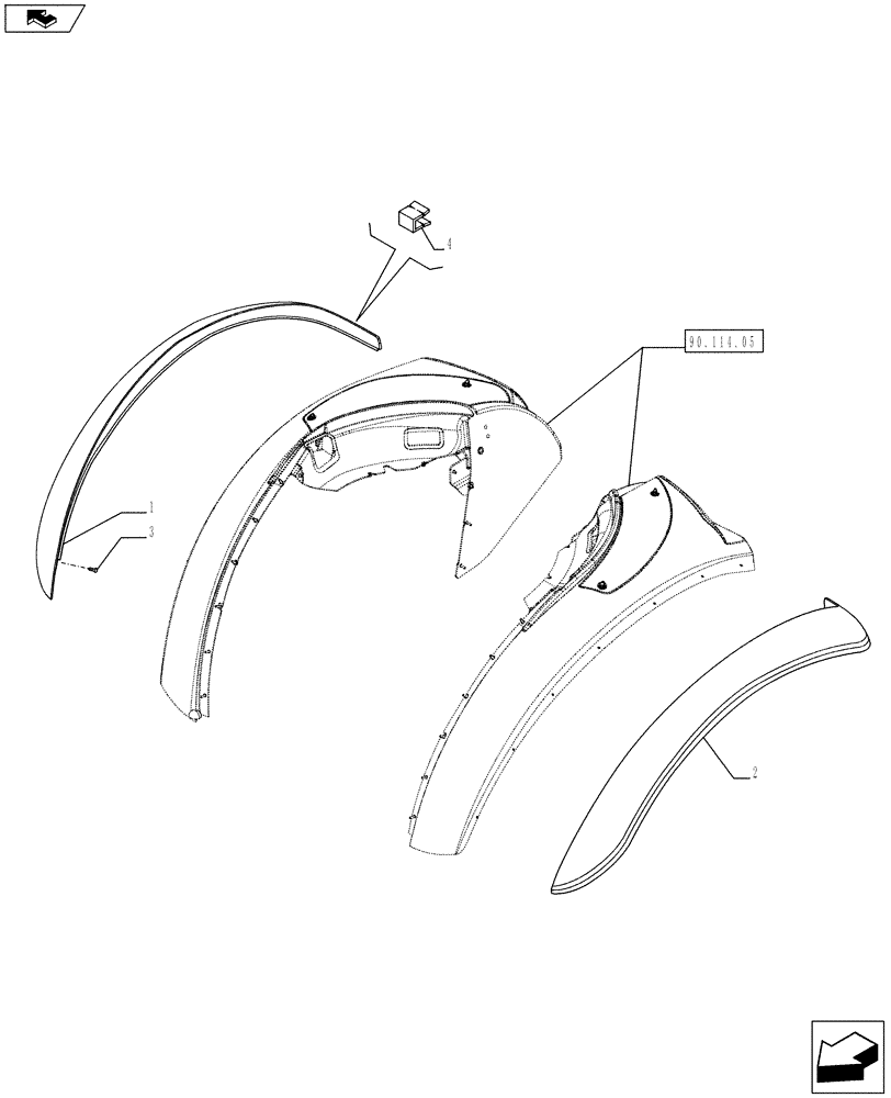 Схема запчастей Case IH FARMALL 65C - (90.114.0503) - FLAT EXTENSIONS FOR REAR FENDERS - W/CAB (VAR.330053) (90) - PLATFORM, CAB, BODYWORK AND DECALS